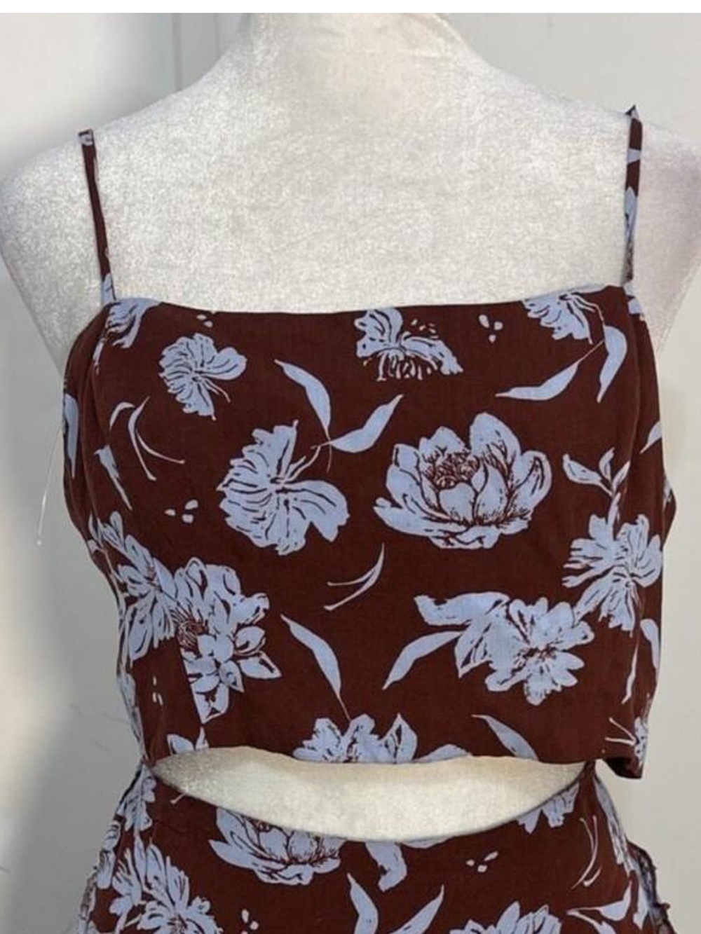 Free People I’ve Got A Feeling Floral Crop Top (Burgundy/Brownish red & Blue)